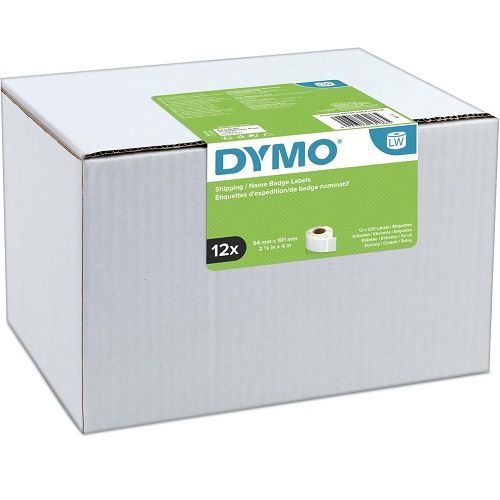 DYMO S0722420 White Shipping / Name Badge LabelWriter Label Roll - 54mm x 101mm Label, 220 Labels per Roll, 12 Rolls
