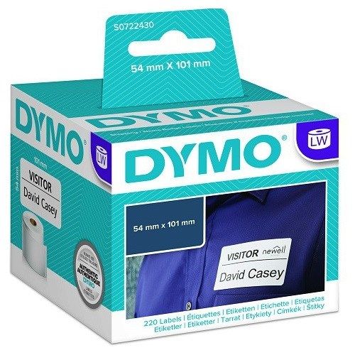 DYMO S0722430 Black on White Large Shipping / Name Badge LabelWriter Label Roll - 54mm x 100mm, 220 Labels, 1 Roll
