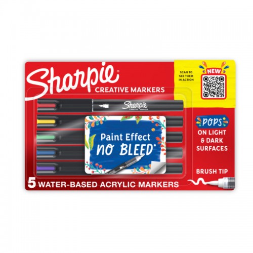 Sharpie Creative Marker Brush Tip - Pack of 5 - Box of 6 - Assorted Colours