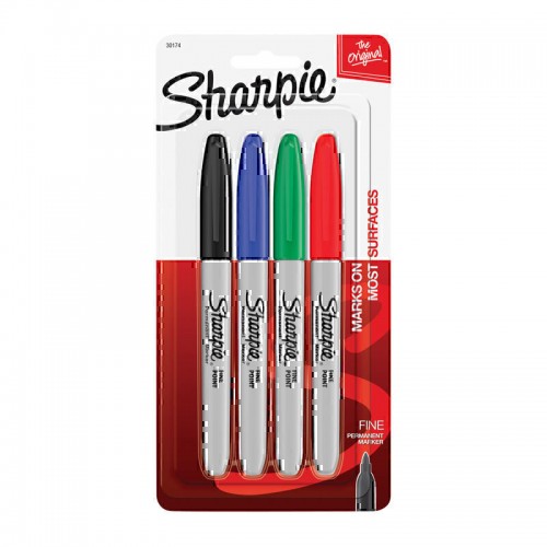 Sharpie Permanent Marker Fine Point Assorted - Pack of 4 - Box of 6