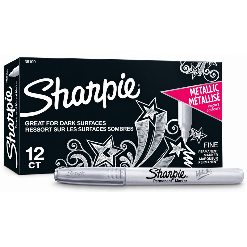 Sharpie Metallic Fine Point Permanent Markers Silver, Box of 12 Sharpie Metallic Fine Point Permanent Markers Silver, Box of 12
