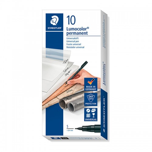 Staedtler LumoColor 0.4mm Superfine Permanent Pen - Box of 10 - Black