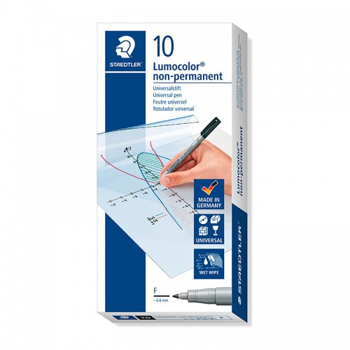 Staedtler LumoColor 0.6mm Fine Non-Permanent Pen - Box of 10 - Black