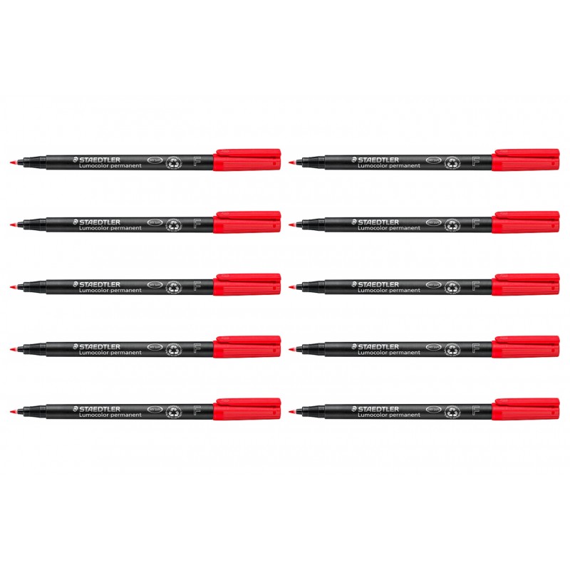 Staedtler Lumocolor 0.6 mm Fine Permanent Pens Red, Box of 10 Staedtler Lumocolor 0.6 mm Fine Permanent Pens Red, Box of 10
