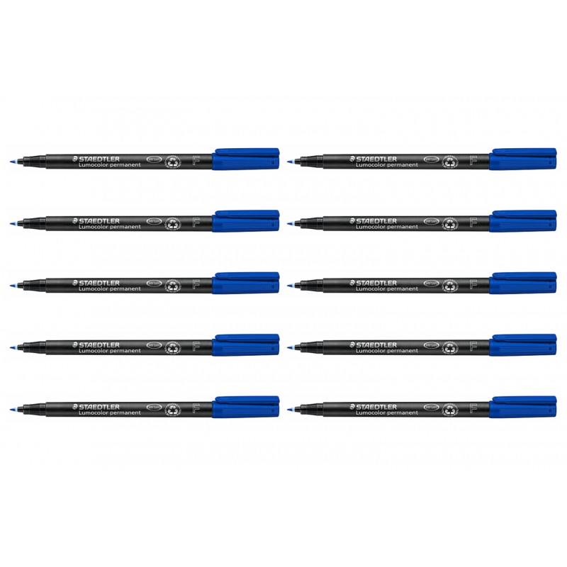 Staedtler Lumocolor 0.6 mm Fine Permanent Pens Blue, Box of 10 Staedtler Lumocolor 0.6 mm Fine Permanent Pens Blue, Box of 10
