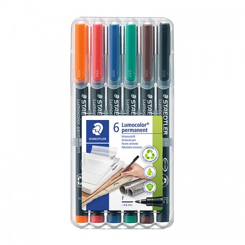 Staedtler LumoColor Permanent Marker Fine - Pack of 6 - Assorted Colours