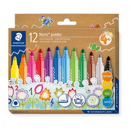Staedtler Noris 3mm Triangular Jumbo Fibre-Tip Pens - Assorted Colours - Wallet of 12