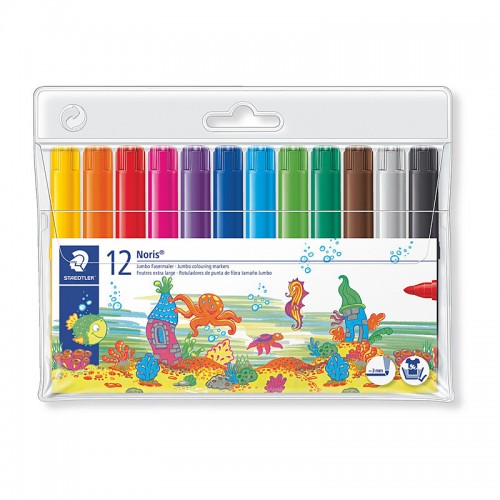 Staedtler Noris Jumbo Fibre Colouring Markers - Pack of 12 - Assorted Colours