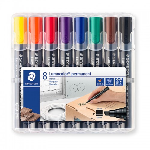 Staedtler Permanent Markers Chisel Tip - Assorted Colours - Wallet of 8