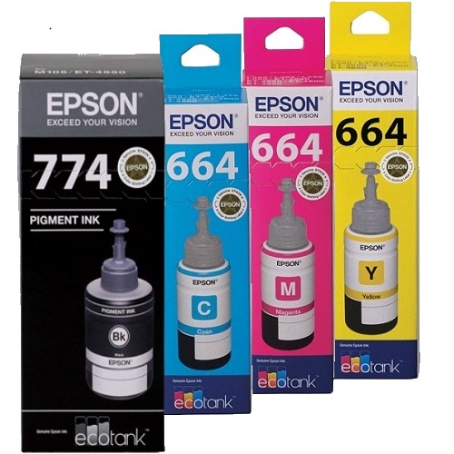 4 Pack Epson T774/T664 Genuine Ink Bottles (C13T774192/C13T664292-492)