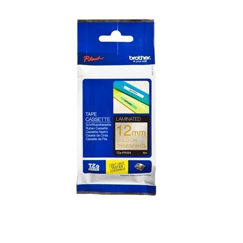Brother TZE-PR234 Gold on Premium White Laminated Label Tape - 12mm x 4m