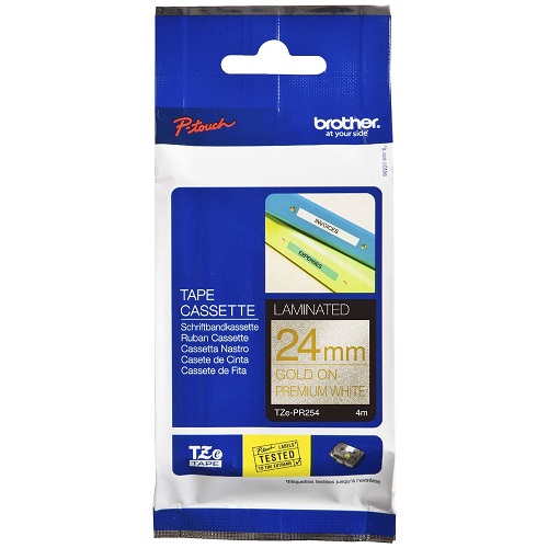 Brother TZE-PR254 Gold on Premium White Laminated Label Tape - 24mm x 4m