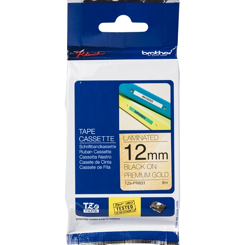 Brother TZE-PR831 Black on Premium Gold Laminated Label Tape - 12mm x 4m