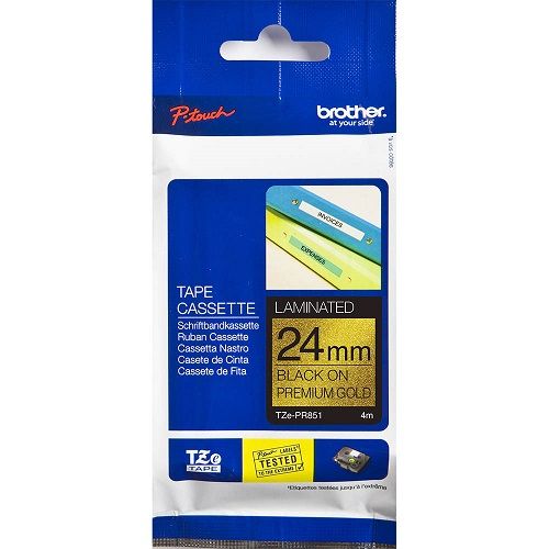 Brother TZE-PR851 Black on Premium Gold Laminated Label Tape - 24mm x 4m