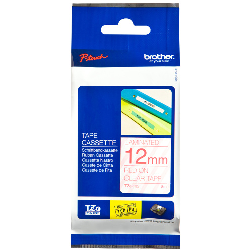 Brother TZe-132 Red on Clear Laminated Label Tape - 12mm x 8m