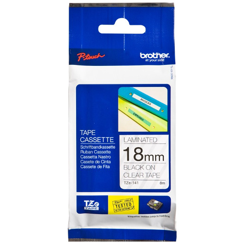 Brother TZe-141 Black on Clear Laminated Label Tape - 18mm x 8m
