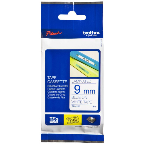 Brother TZe-223 Blue on White Laminated Label Tape - 9mm x 8m