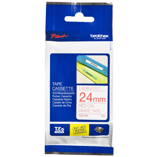 Brother TZe-252 Red on White Laminated Label Tape - 24mm x 8m