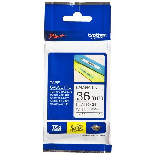 Brother TZe-261 Black on White Laminated Label Tape - 36mm x 8m