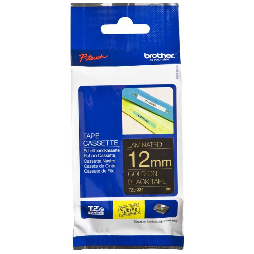 Brother TZe-334 Gold on Black Laminated Label Tape - 12mm x 8m