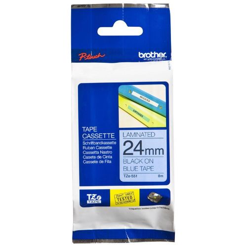 Brother TZe-551 Black on Blue Laminated Label Tape - 24mm x 8m