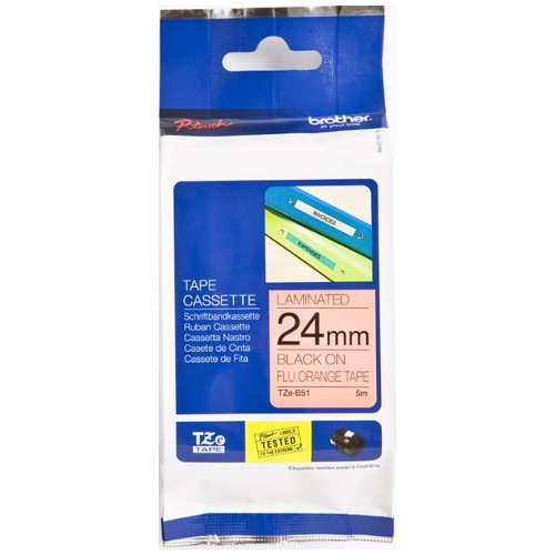 Brother TZe-B51 Black on Fluo Orange Laminated Label Tape - 24mm x 5m