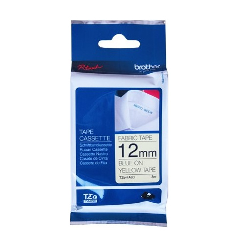 Brother TZe-FA63 Blue on Yellow Iron-on Fabric Label Tape - 12mm x 3m