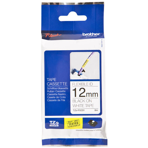 Brother TZe-FX231 Black on White Flexible ID Laminated Label Tape - 12mm x 8m