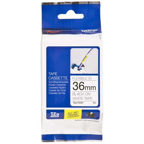 Brother TZe-FX261 Black on White Flexible ID Laminated Label Tape - 36mm x 8m