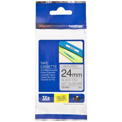Brother TZe-M951 Black on Matt Silver Laminated Label Tape - 24mm x 8m
