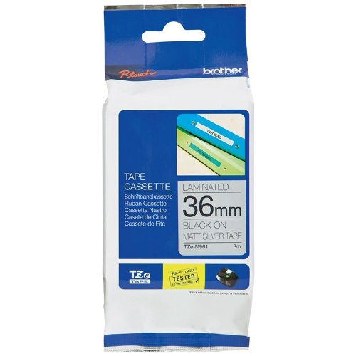 Brother TZe-M961 Black on Matt Silver Laminated Label Tape - 36mm x 8m