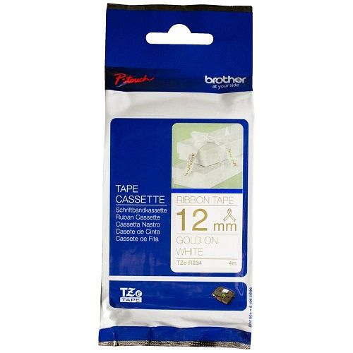 Brother TZe-R234 Gold on White Ribbon Label Tape - 12mm x 4m
