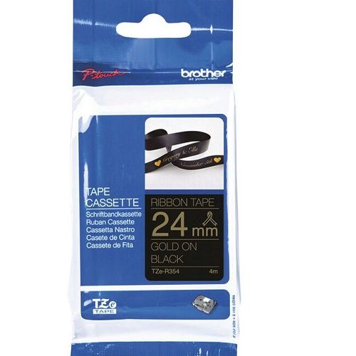 Brother TZe-R354 Gold on Black Ribbon Label Tape - 24mm x 4m