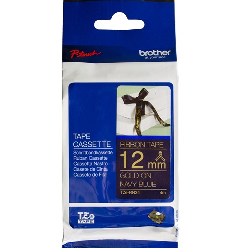 Brother TZe-RN34 Gold on Navy Blue Ribbon Label Tape - 12mm x 4m