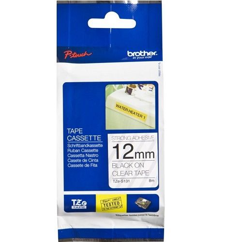 Brother TZe-S131 Black on Clear Strong Adhesive Label Tape - 12mm x 8m