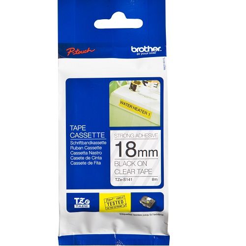 Brother TZe-S141 Black on Clear Strong Adhesive Label Tape - 18mm x 8m