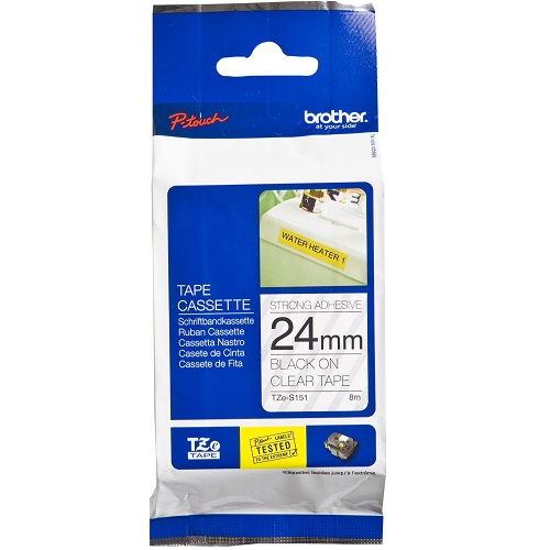 Brother TZe-S151 Black on Clear Strong Adhesive Label Tape - 24mm x 8m