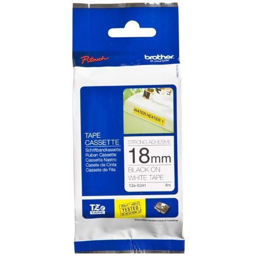 Brother TZe-S241 Black on White Strong Adhesive Label Tape - 18mm x 8m