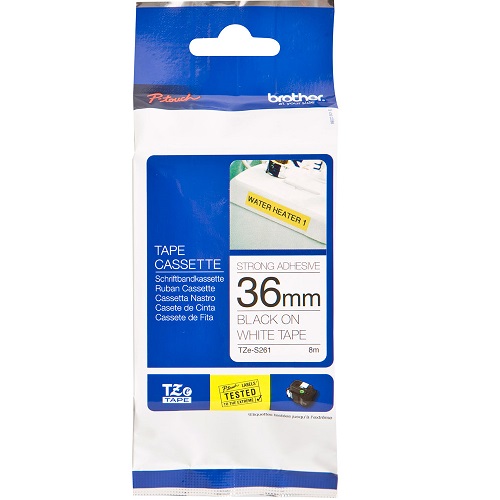 Brother TZe-S261 Black on White Strong Adhesive Label Tape - 36mm x 8m