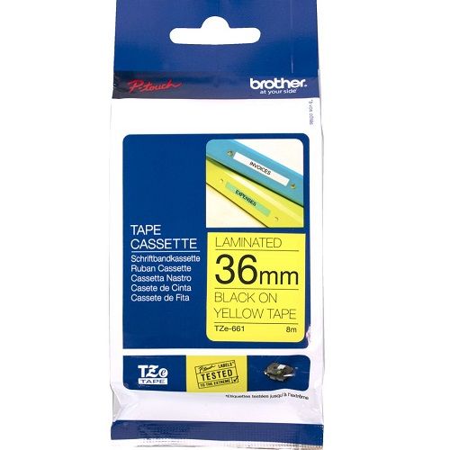 Brother TZe-S661 Black on Yellow Strong Adhesive Label Tape - 36mm x 8m