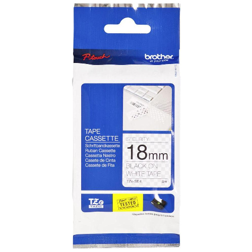 Brother TZe-SE4 Black on White Security Label Tape - 18mm x 8m