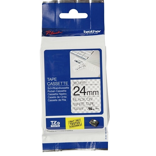 Brother TZe-SE5 Black on White Security Label Tape - 24mm x 8m