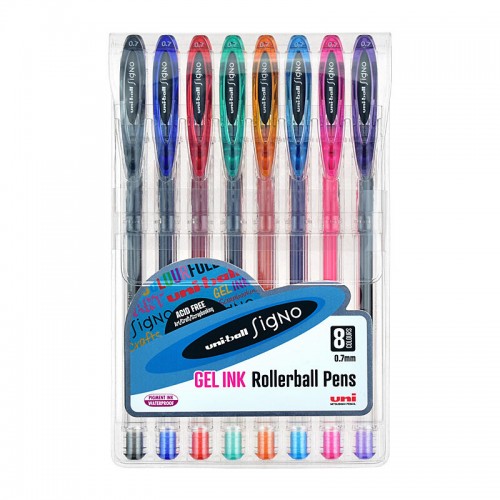 uni-ball Signo Gel Pens - Assorted Colours - Wallet of 8 uni-ball Signo Gel Pens - Assorted Colours - Wallet of 8
