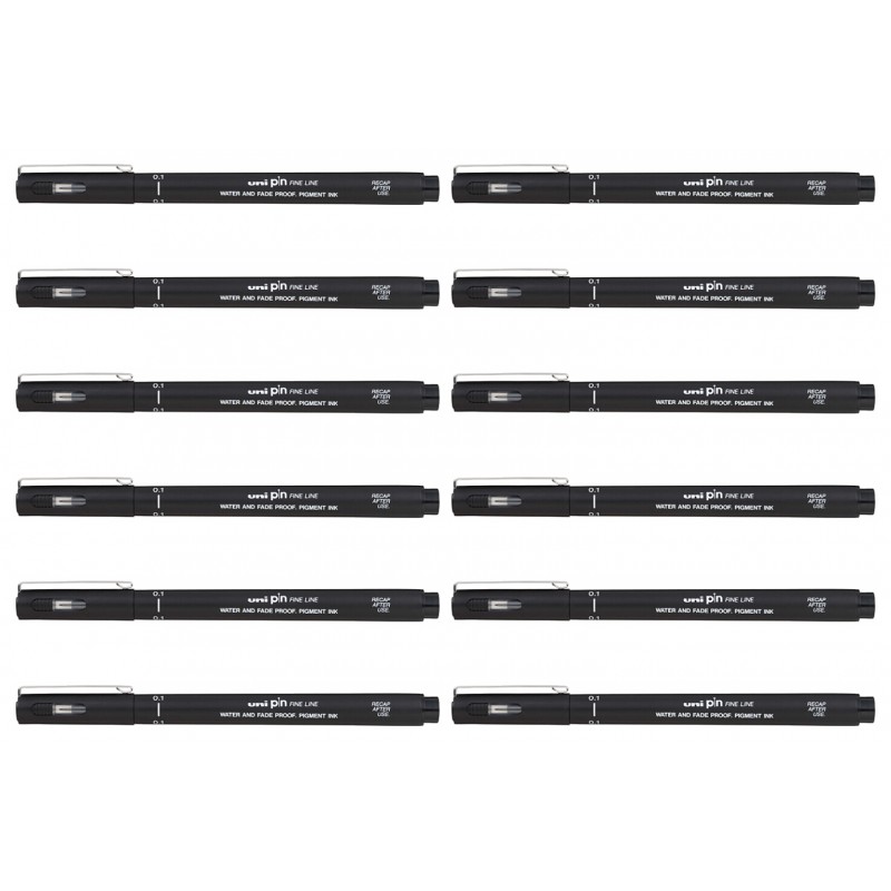 uni Pin Fineliners 0.1 mm Black, Box of 12 uni Pin Fineliners 0.1 mm Black, Box of 12