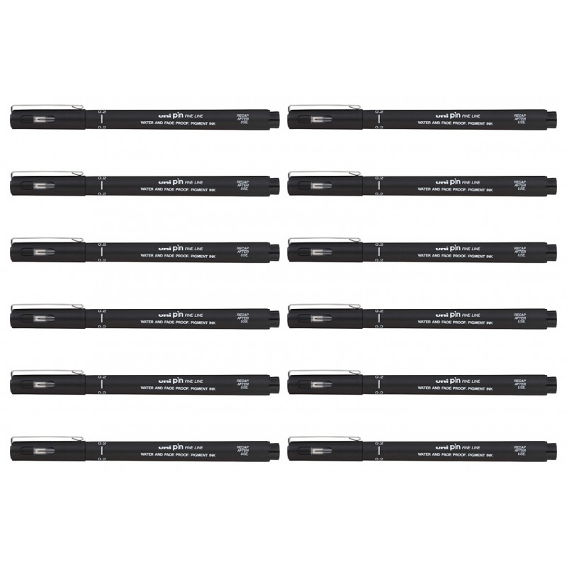 uni Pin Fineliners 0.2 mm Black, Box of 12 uni Pin Fineliners 0.2 mm Black, Box of 12