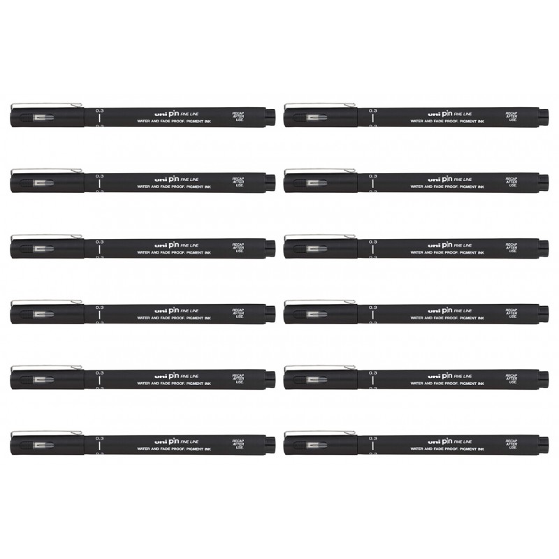 uni Pin Fineliners 0.3 mm Black, Box of 12 uni Pin Fineliners 0.3 mm Black, Box of 12