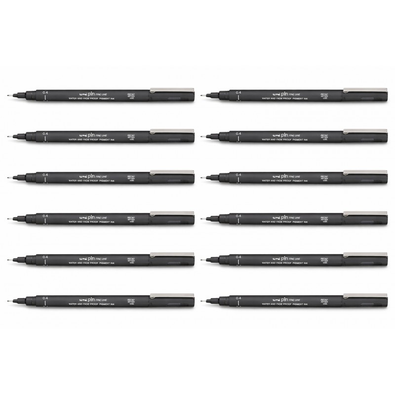 uni Pin Fineliners 0.4 mm Black, Box of 12 uni Pin Fineliners 0.4 mm Black, Box of 12