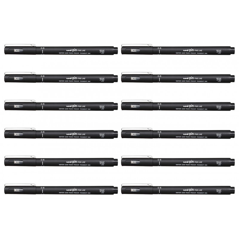 uni Pin Fineliners 0.6 mm Black, Box of 12 uni Pin Fineliners 0.6 mm Black, Box of 12