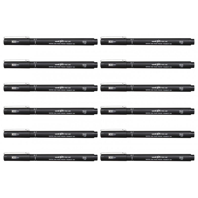 uni Pin Fineliners 0.7 mm Black, Box of 12 uni Pin Fineliners 0.7 mm Black, Box of 12