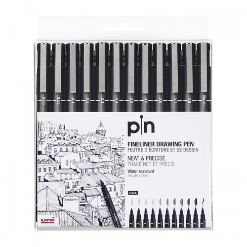 uni Pin Fineliner Pens Assorted Tips - Pack of 12 uni Pin Fineliner Pens Assorted Tips - Pack of 12
